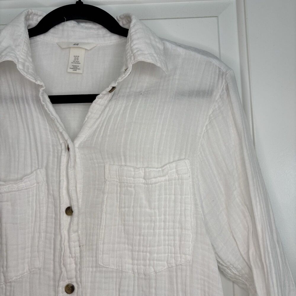 H&M White Cotton Muslin Button Down Shirt Top Extra Small (XS) - Picture 4 of 6